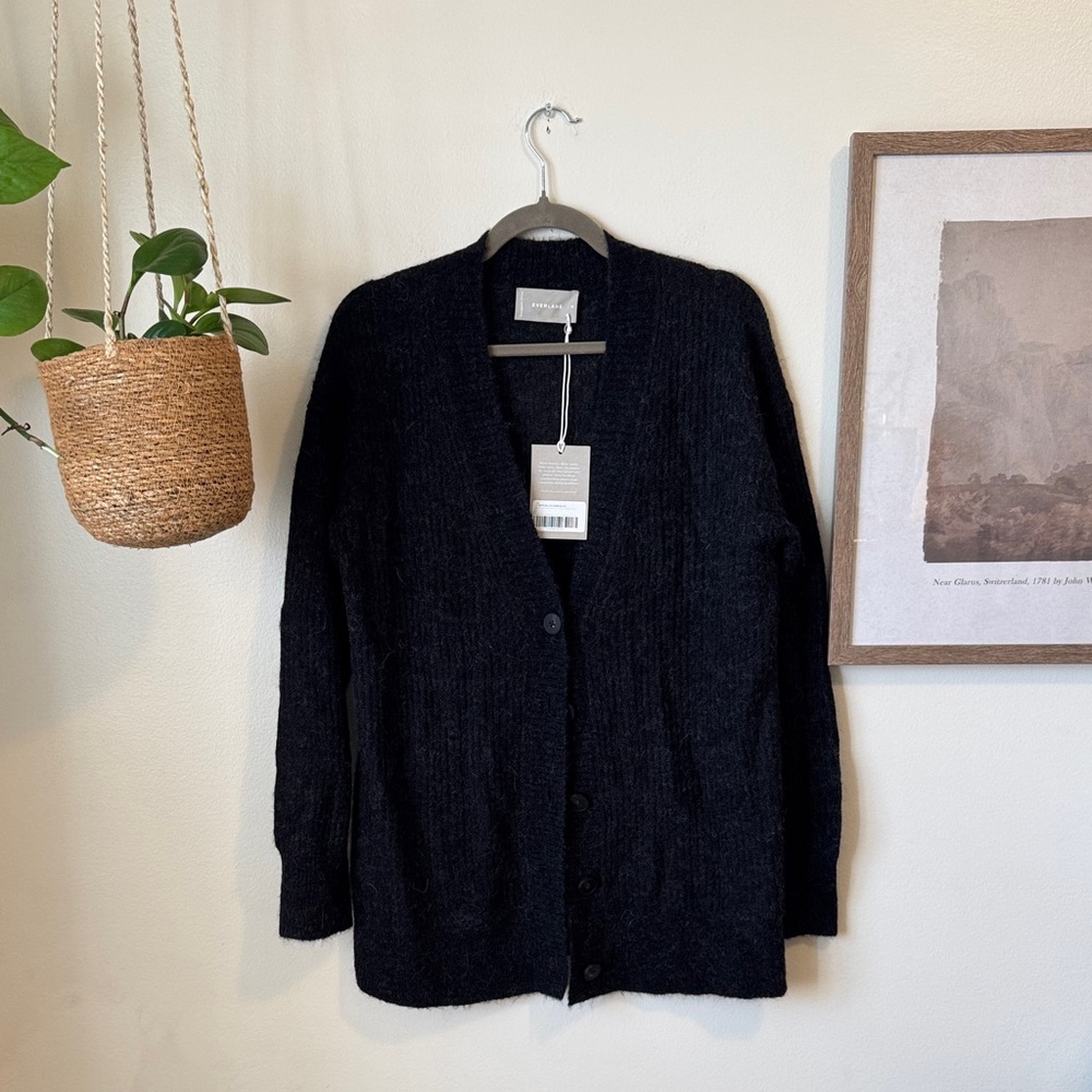 NWT Everlane The Oversized Alpaca Cardigan, Heathered Black, Sz M